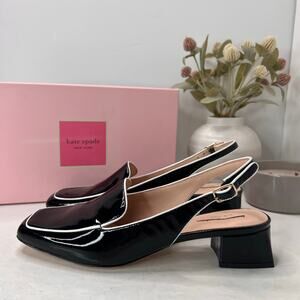 Kate Spade Sahiba Slingback Patent Leather Heels Black/White Women 9M Tried On